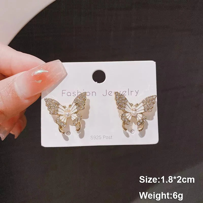 Pure White Women's Dangle Earrings Blooming Flower Acrylic Enamel Butterfly Imitation Pearl Heart Hanging Earrings Elegant brinc