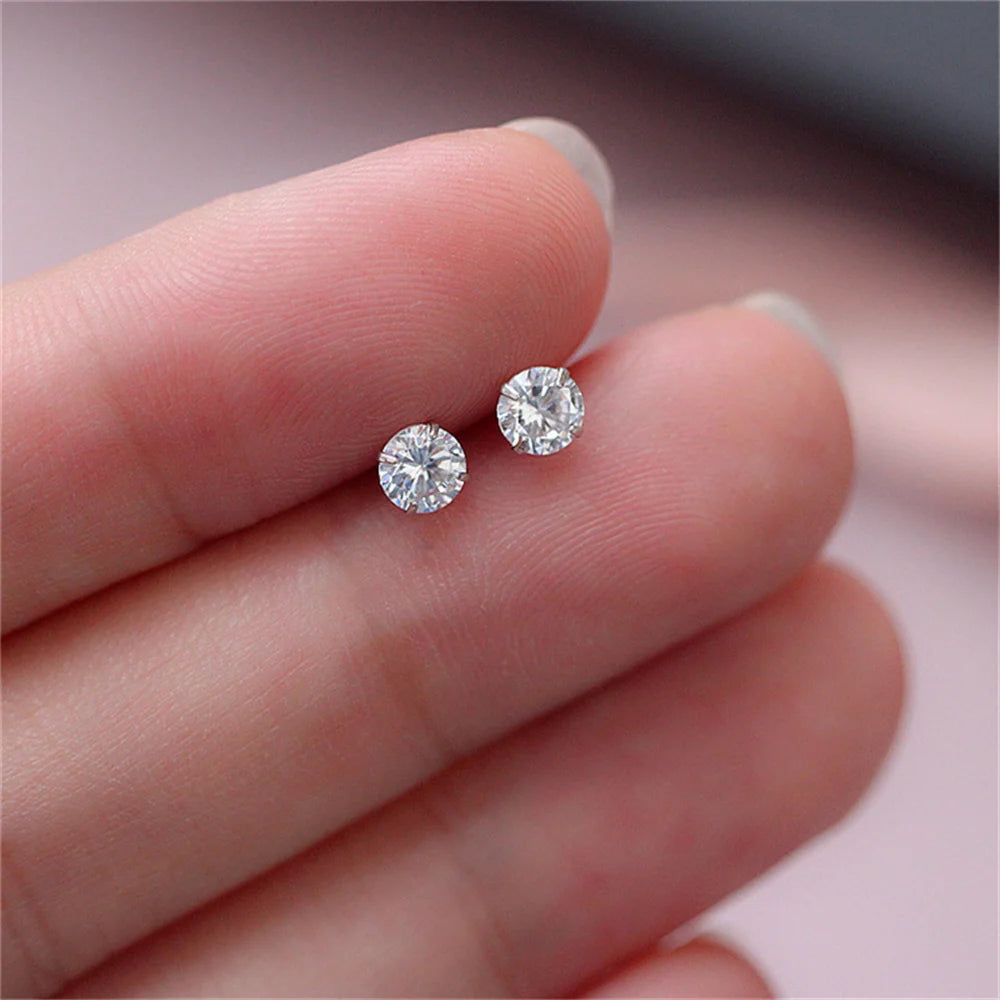 Men's Zircon Silver Color Stud Earrings Hip Hop Rhinestone Earring For Women Men's Street Jewelry Elegant Fashion Accessories