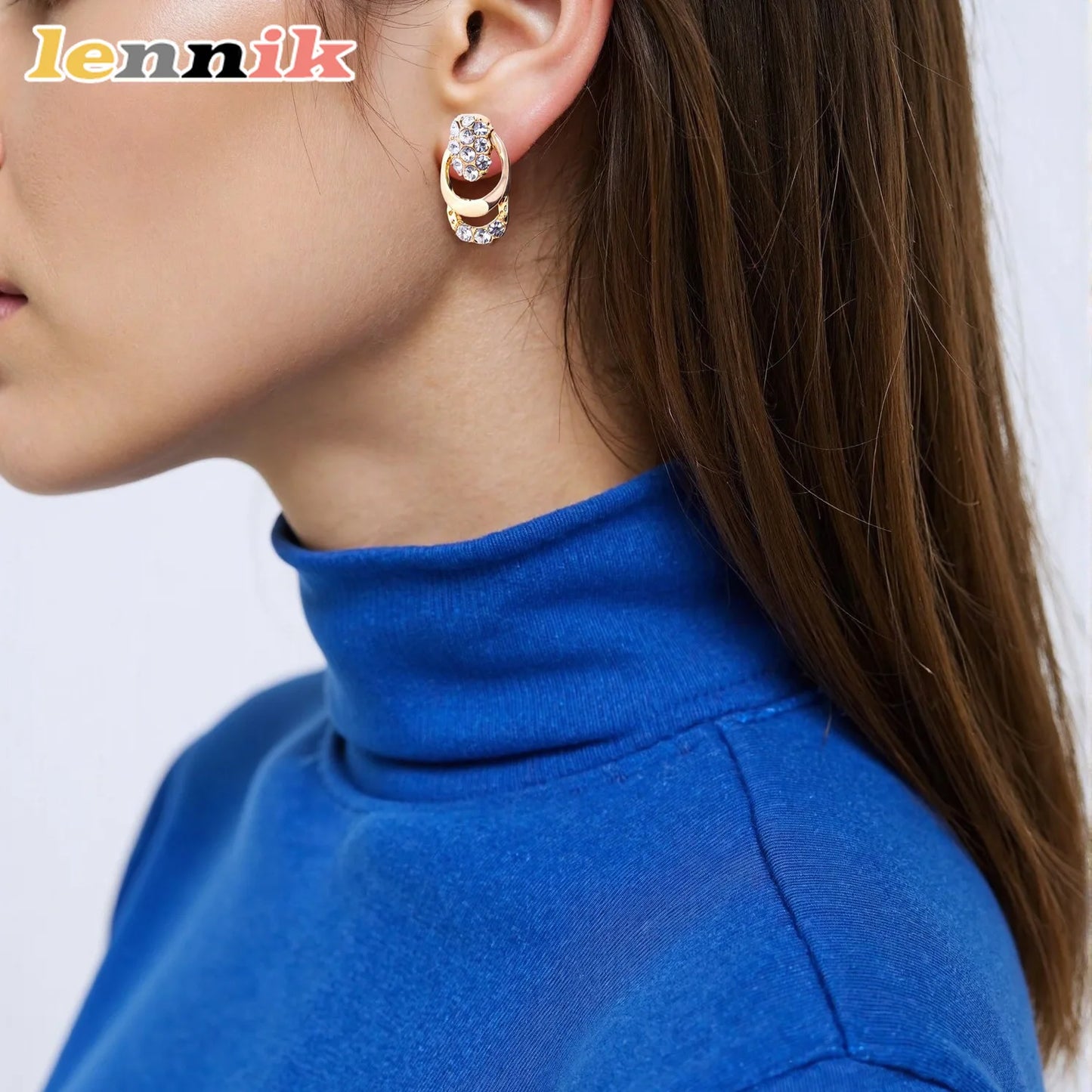 LENNIK European American Exaggerated Crystal Bridal Jewelry - Necklace Earrings 4Pcs Set - Alloy Zircon Wholesale Accessories