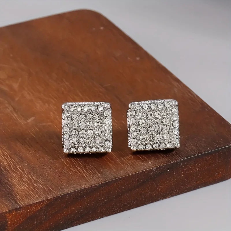 Fashion Silver-Color Square Classic Zircon Ear Studs For Men Women Fashion Shiny Faux Studs Earrings Jewelry Gift For Friends