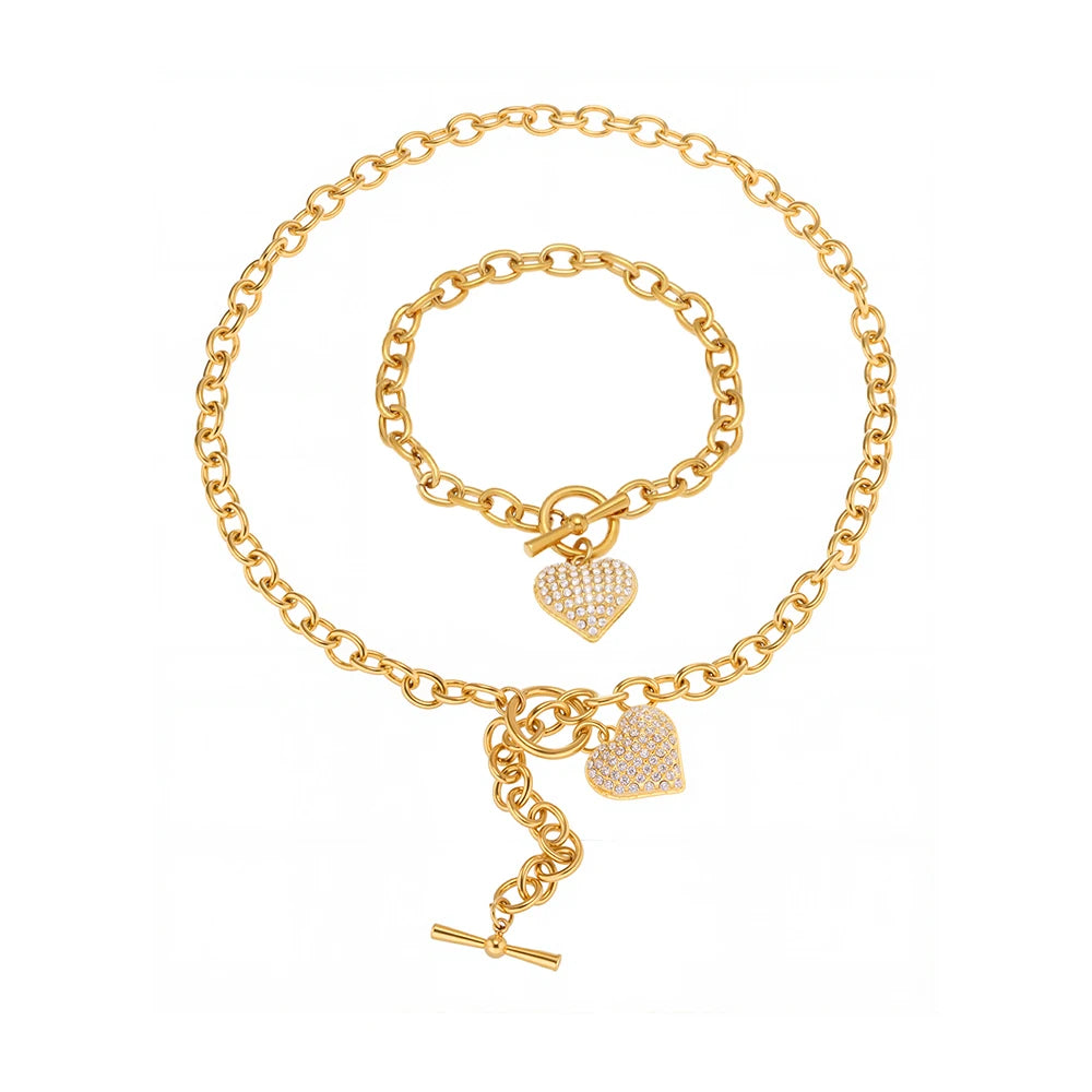 Nivora Stainless Steel "O" Chain OT Clasp Necklaces Bracelets For Women Zircon Heart Pendant Choker Popular Handmade Jewelry