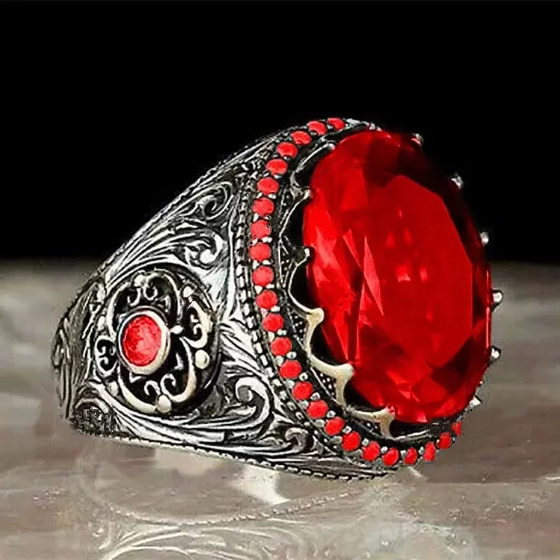 Milangirl Fashion Rings for Men Mighty Personality Dragon Ring Red Zircon Black Mens Ring Punk Jewelry