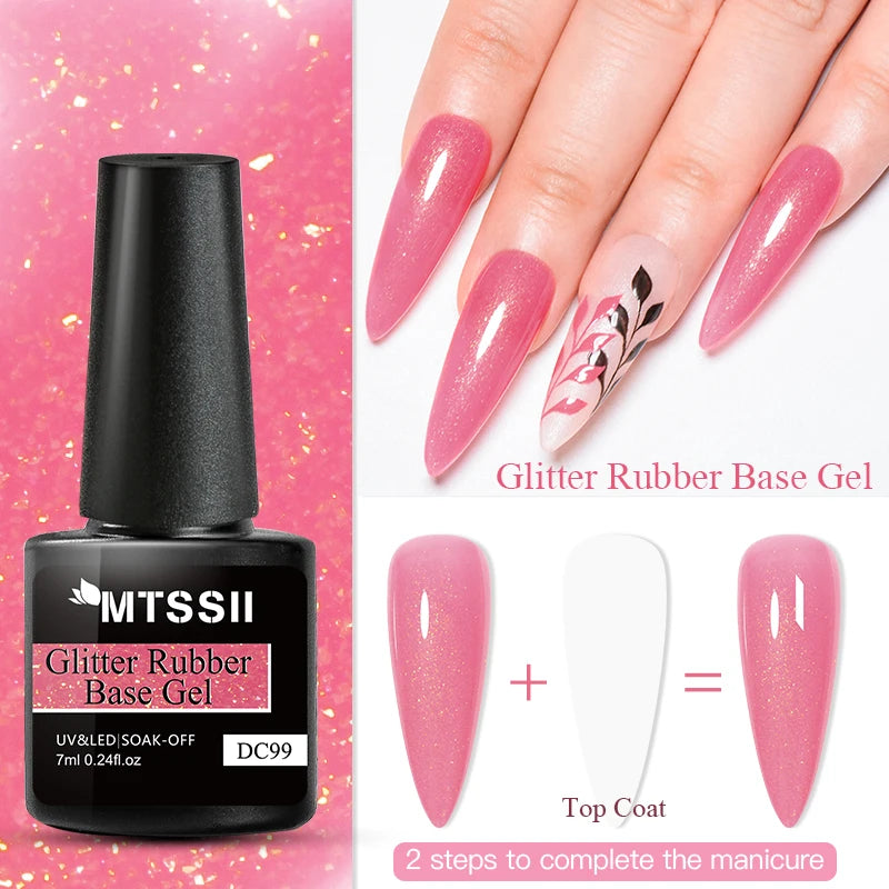 7ml Glitter Rubber Base Gel Polish Pink White Soak Off UV LED Self-leveling UV Construction Gel Varnish Manicure Nail Supplies
