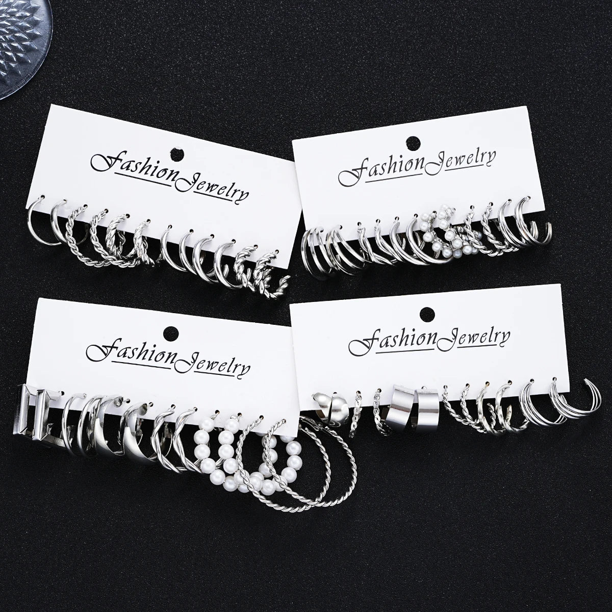24 Pcs Fashion Vintage Hoop Earrings Set for Women Boho Metal Circle Geometric Twist Pearl Studs Earrings Trendy Jewelry Gifts