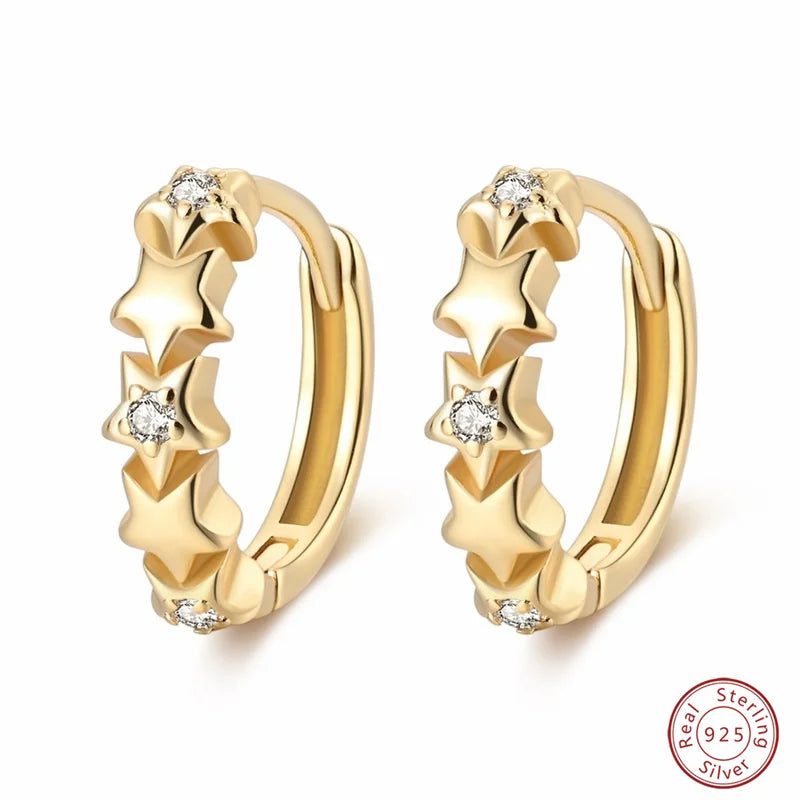 New in 925 Silver Color Gold Pearl Bee Irregularity Star Moon Earrings For Women 2025 Trending Fashion Jewelry Birthday Gifts