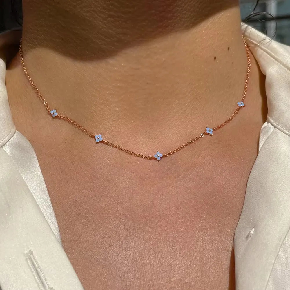 New Stainless Steel Zircon Necklaces for Women 18K Gold Plated Four Leaf Grass Collar Chain Necklace Luxury Jewelry Gift