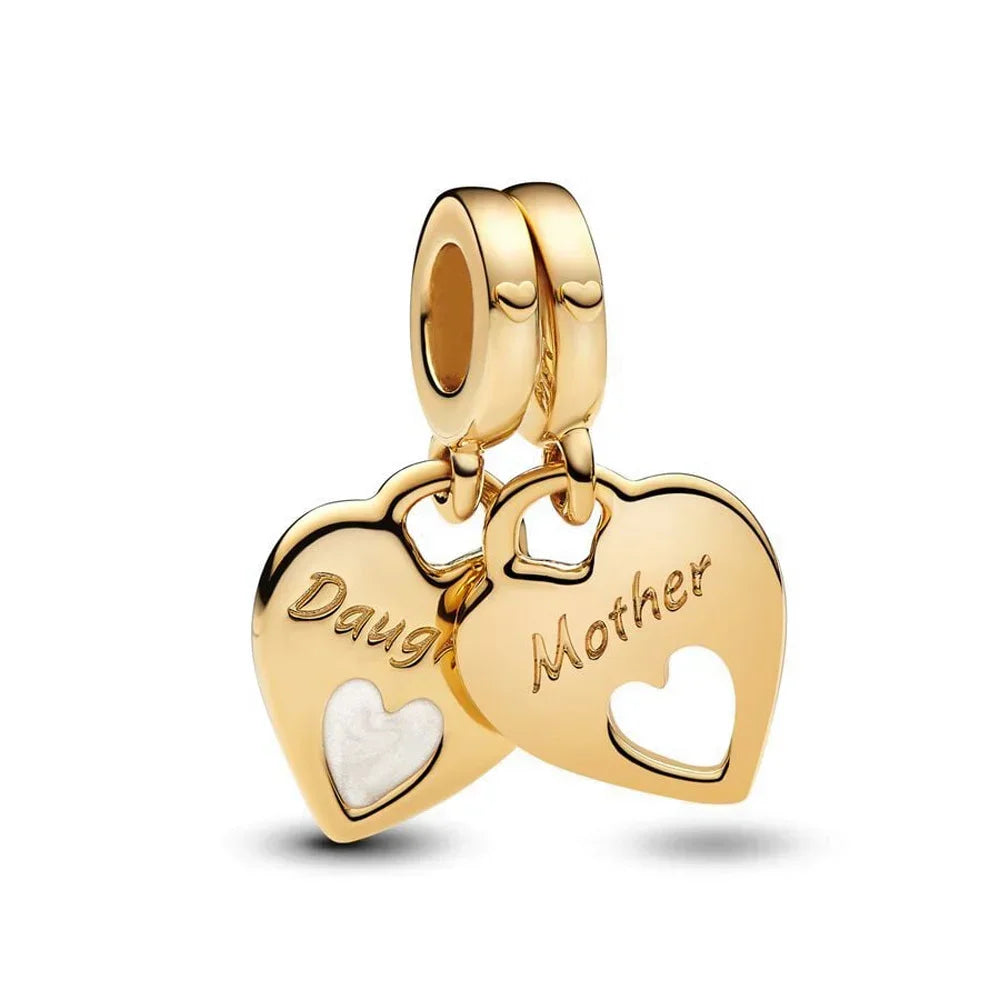 Original 925 Sterling Silver Gold Heart Charms Beads Sparkling MapleLeaf Safety Pendant For Women Bracelet DIY Fine Jewelry Gift