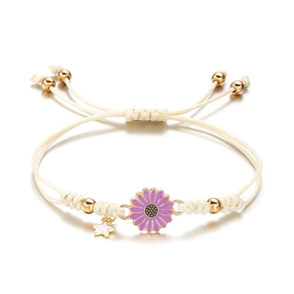 Simple Lucky Knot Sunflower Bracelets for Girls Kids Trendy Handmade Braided Colorful Daisy Flower Bracelet Friendship Gifts