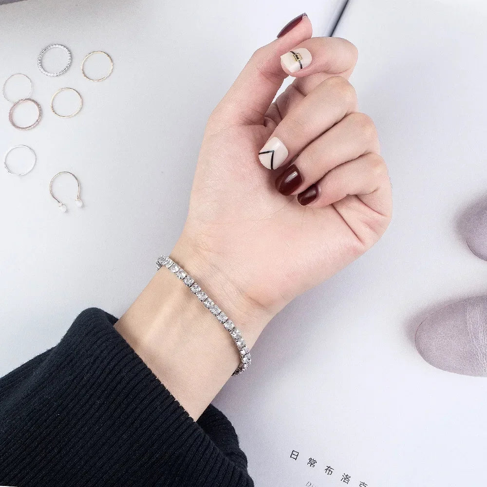 Hot sales colors S925 Sterling Silver Bracelets Zirconia Women Fashion Simple Engagement Wedding Jewelry 4mm width Couple Gifts