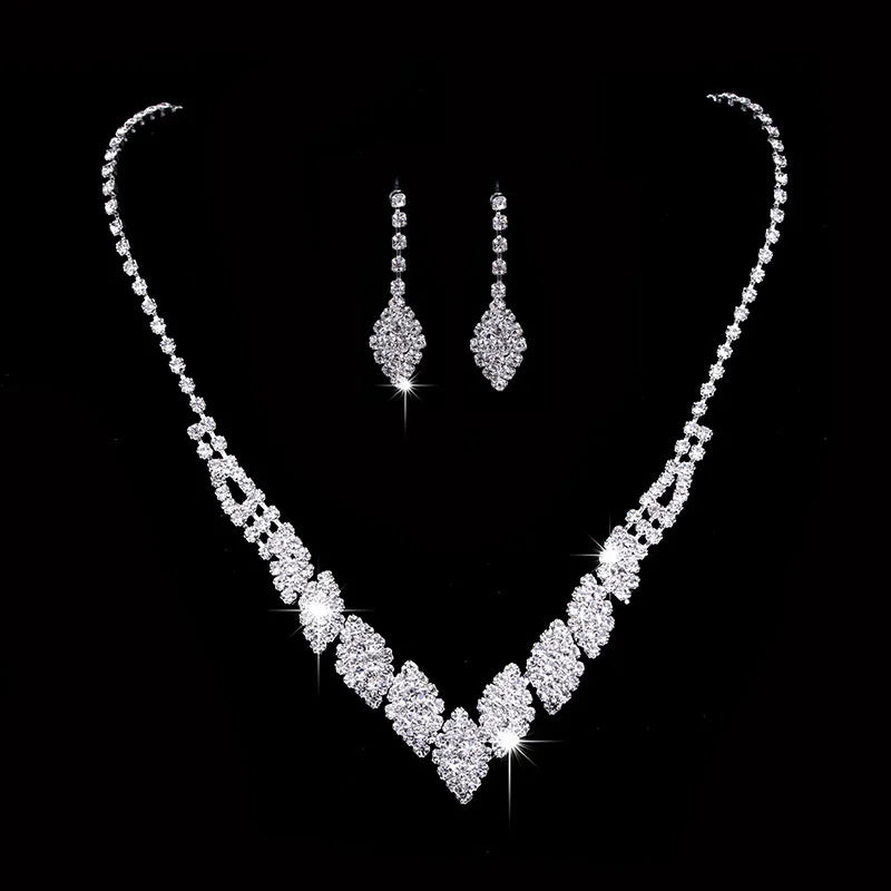 Classic Elegant Crystal Bridal Jewelry Set Shiny Rhinestone Fashion Wedding Dress Banquet Women's Necklace Earring Set