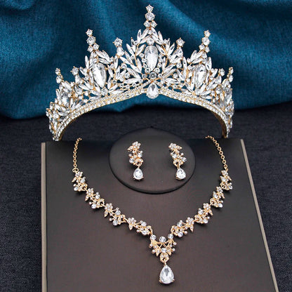 Princess Crown Bridal Jewelry Sets for Women Tiaras and Necklace Earrings Prom Bride Jewelry Set Wedding Dress accessories
