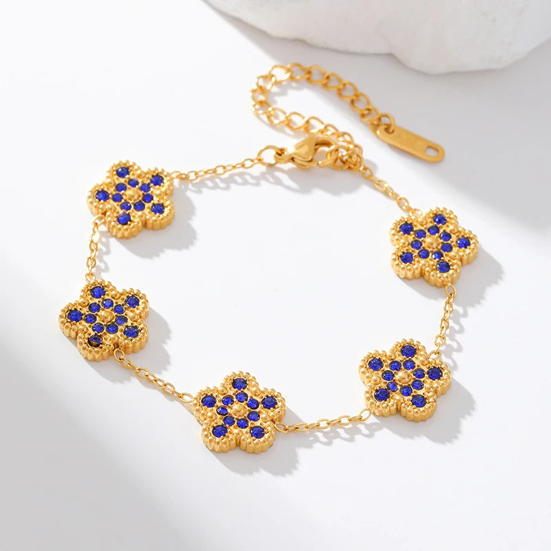 EILIECK 316L Stainless Steel Flower Clover Zircon Bracelet For Women Girl 2025 NewTrendy Wrist Chain Waterproof Jewelry Gift