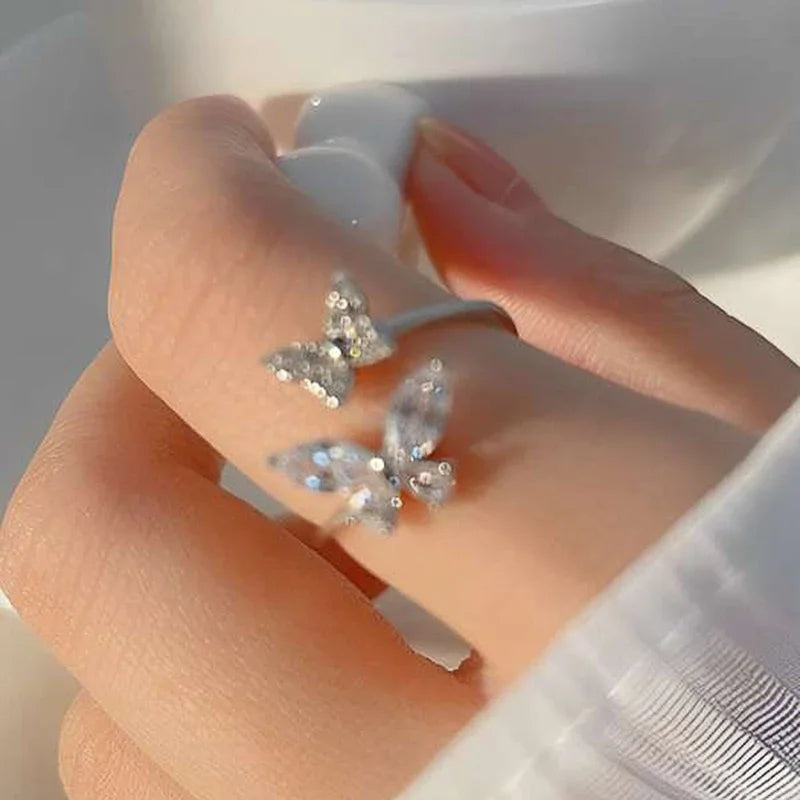 Huitan Shiny Uniquely Designed Butterfly Opening Rings for Women Simple Stylish Silver Color Rings Fashion Trendy Party Jewelry