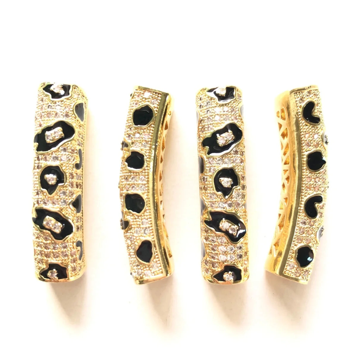 5pcs/lot Black Leopard Print Centerpieces Curved Tube Bar Spacers for Women Bracelet Making Gold-Plate Jewelry Waist Accessory