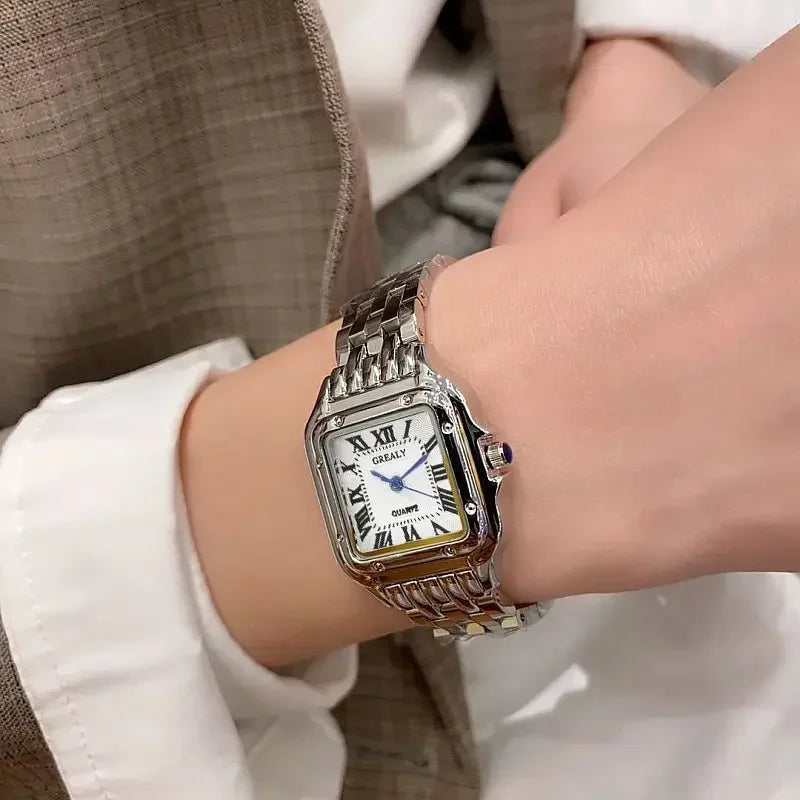 Fashion Quartz Women Watch Simple Elegant Square Dial Gold Stainless Steel Strap Waterproof Leisure Business Watches Gift