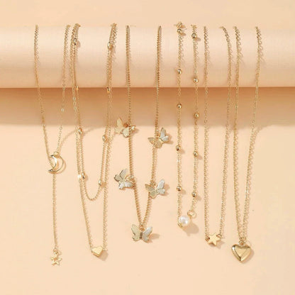 Simple Metal Geometric Butterfly Love Star Earrings Necklace Ring Fashion Jewelry Sets for Women Daily Wear Party Vacation Gifts