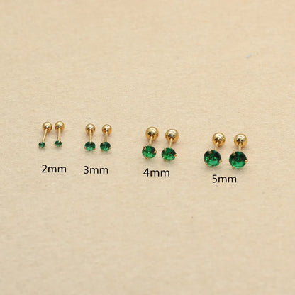 Size From 2mm to 5mm Stainless Steel Green Red Color Round Stond Screw-Back Stud Earrings  No Fade Allergy Free Brief Jewelry