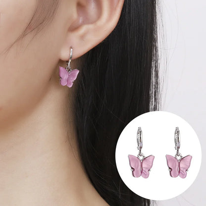 9 Pcs Cute Butterfly Heart Drop Earrings Set Fashion Gold Silver Color Girls Geometric Metal Acrylic Earrings 2024 Jewelry Gifts