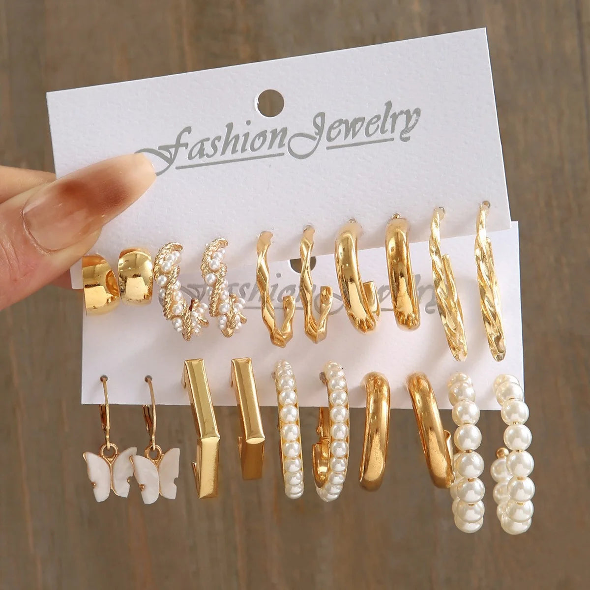 New European and American Earring Set for Women Gold Color Minimalist Big Circle Butterfly Heart Pearl Earrings Jewelry Gifts