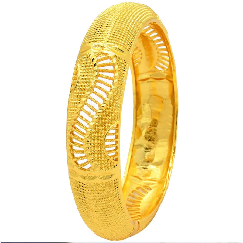 Luxury Dubai Gold Color Bangles For Women 24K Gold Plated Indian African Bracelets Charm Wedding Ethiopian Arabic Hand Jewelry