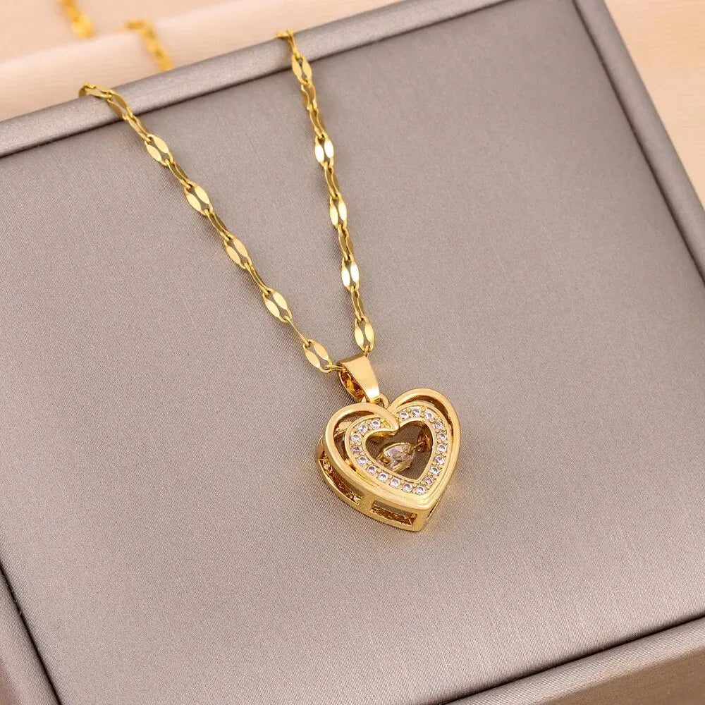 Temperament Smart Love Zircon Necklace for Women Gold Color Light Luxery Titanium Steel Pendant Necklaces Party Jewelry