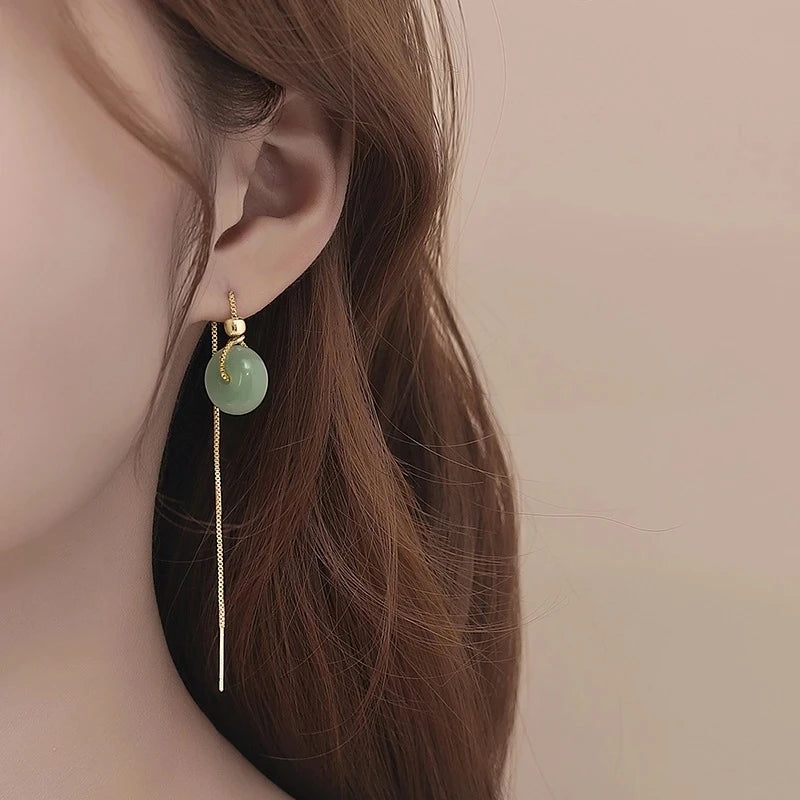 VENTFILLE Gold Color Hetian Jade Earrings for Women Green Round Jewelry Girls Gift  Dropshipping Wholesale