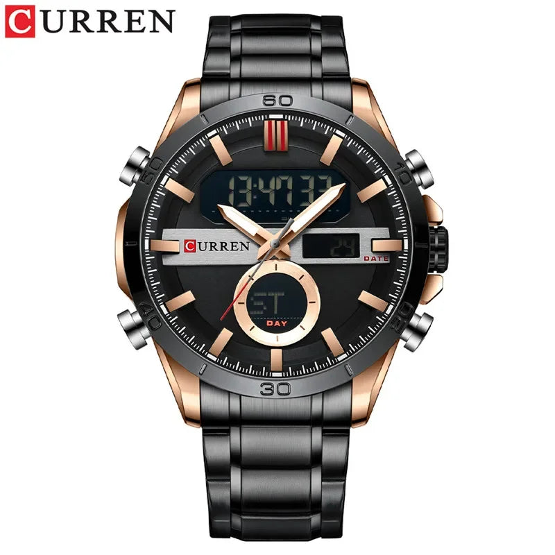 CURREN Sport Men Watch Top Brand Luxury Military Business Male Clock Silver Stainless Steel Quartz Digital Man Wristwatch 8384