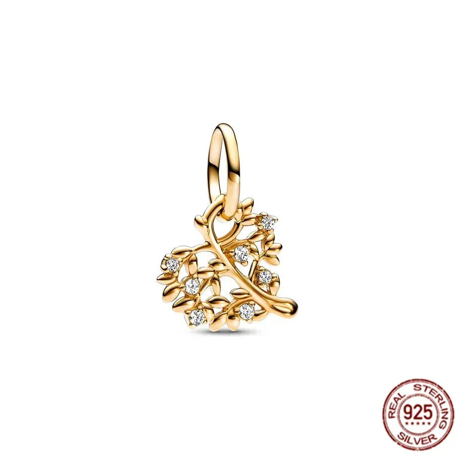 Original 925 Sterling Silver Gold Heart Charms Beads Sparkling MapleLeaf Safety Pendant For Women Bracelet DIY Fine Jewelry Gift