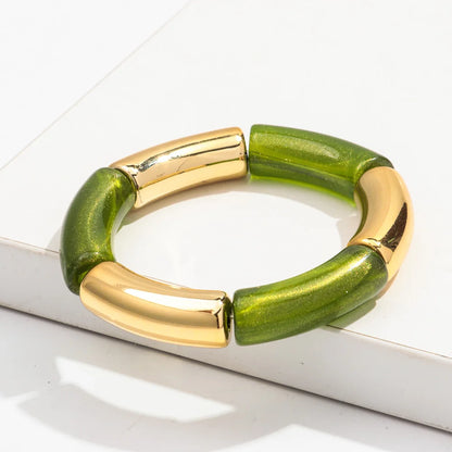 Bohemia Gold Silver Color Acrylic Chunky Bamboo for Women Bracelets Boho Resin Curved Tube Stretchy Bangle Fashion Jewelry