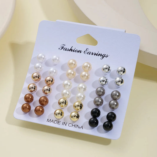 18 Pairs Of Simple Imitation Pearl Stud Earrings Leisure Elegant Style Lightweight Female Ear Decor For Women Daily Wear