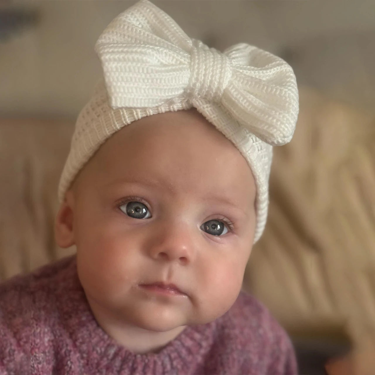 Autumn Winter Knitted Turban Cap For Baby Bow Indian Hat Solid Color Elastic Bandana Headband 0-6Month Newborn Beanie Headscarf