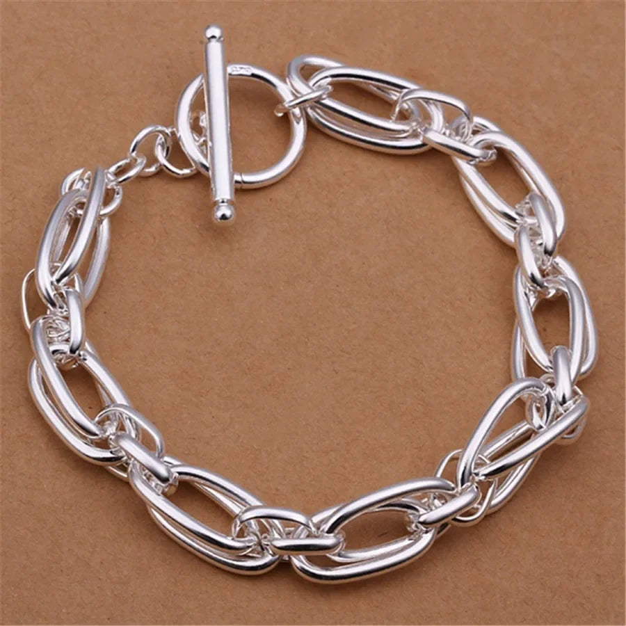 925 Sterling Silver Square Buckle 10MM Side Chain Solid Bracelet for Women Men Charm Party Gift Wedding Fashion Jewelry