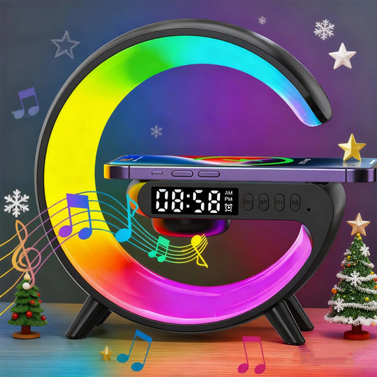 Bluetooth Speaker Holder Bedroom Ambient Lighting and Alarm Clock Creative Office Wireless Charging Stand for iPhone Samsung