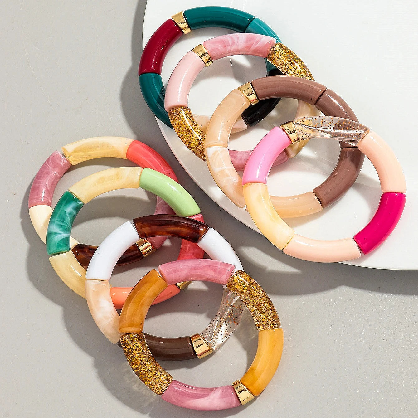 Bohomia Acrylic Design Style Chunky Bamboo Stackable Bracelet for Women Boho Elastic Colorful Tube Beads Braceletes 2024 Jewelry