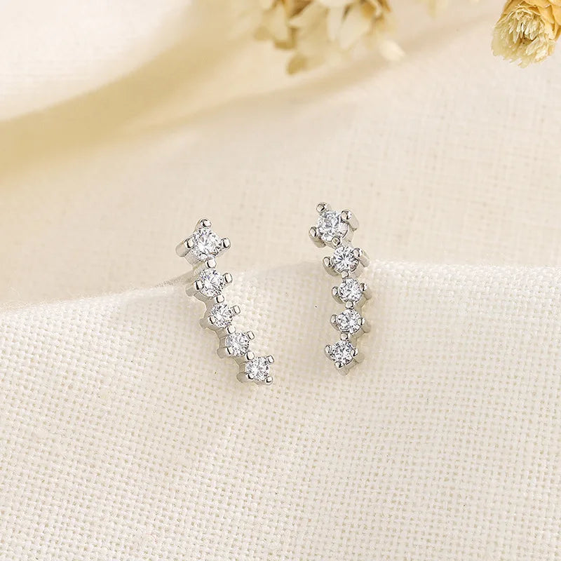 Korean Shiny Zircon Star Flower Climbing Earrings for Women Exquisite Sliver Color Crystal Statement Earrings Jewelry Gifts