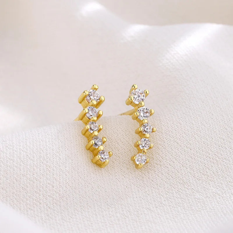 Korean Shiny Zircon Star Flower Climbing Earrings for Women Exquisite Sliver Color Crystal Statement Earrings Jewelry Gifts
