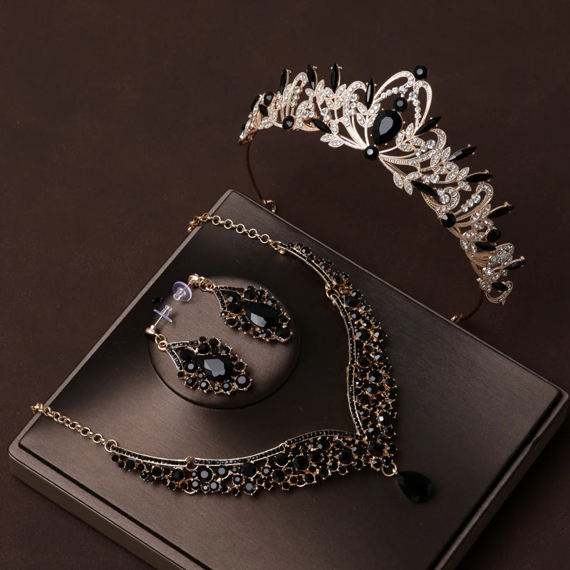 Itacazzo Bridal Headwear Set Crown Necklace Earrings Four Piece Classic Tiaras Suitable for Women's Wedding and Birthday Parties