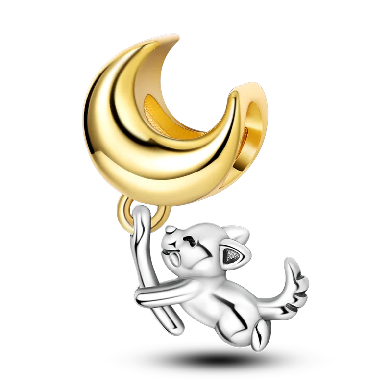 Gold Series DIY Charms Bead Original 925 Sterling Silver Inlaid Zirconium Sun Leopard Pendants Fit Bracelet Jewelry Gift Marking