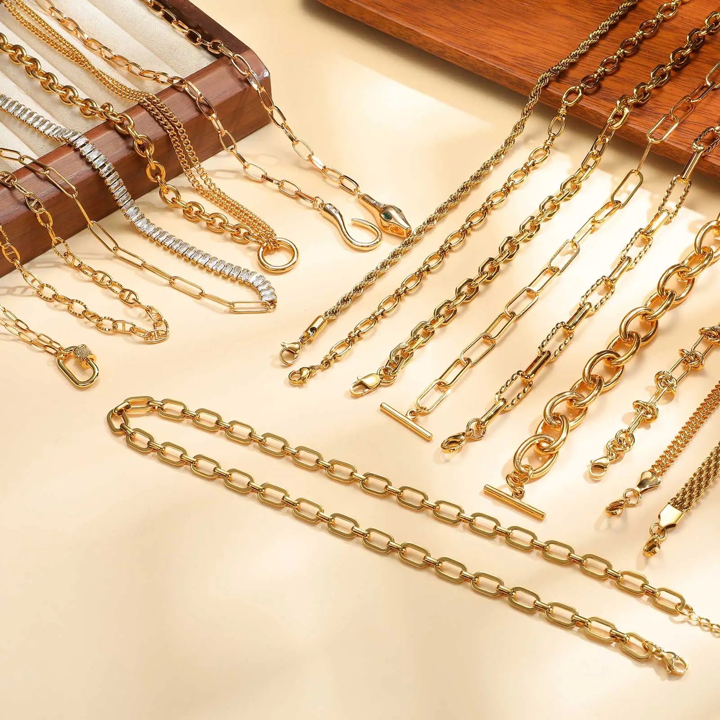 Chunky Gold Plated Link Necklace For Women, Stainless Steel Oval Thick Chain Choker Minimalist Jewelry