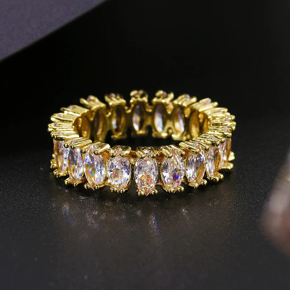 Luxury Gold Color Geometry Cubic Zirconia Wedding Rings for Elegant Women Engagement Ring Party Jewelry Gift