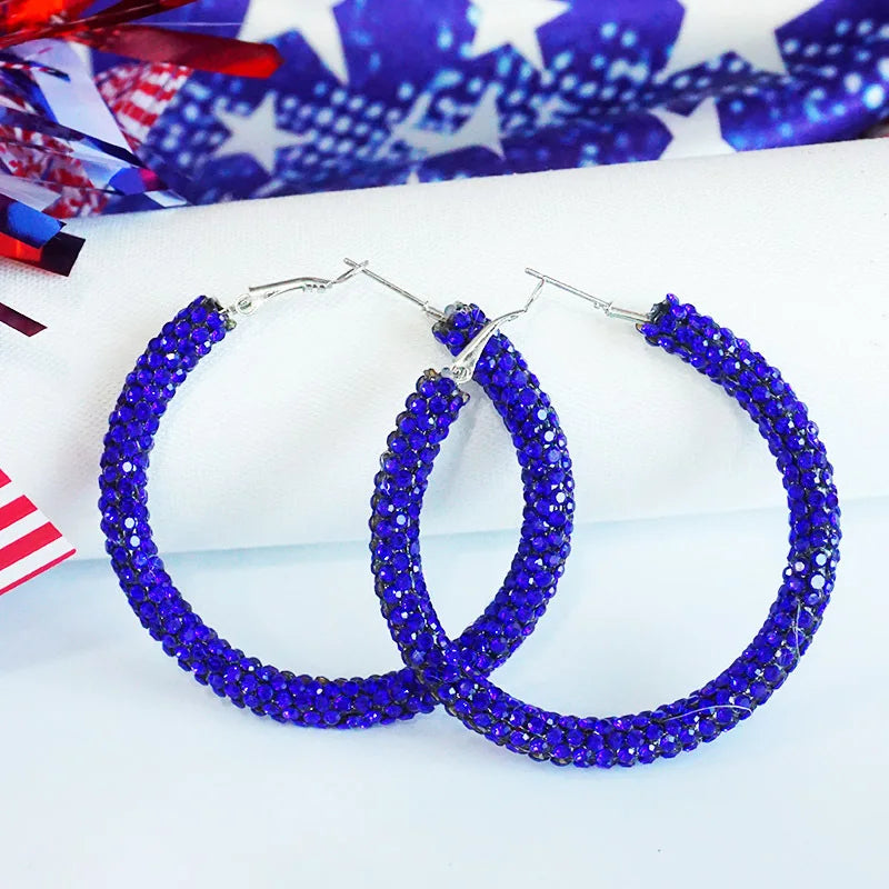 New Independence Day Earrings with Sparkling Diamonds American Flag Colors Patriotic Colors Blocked Water Minimalist Earrings