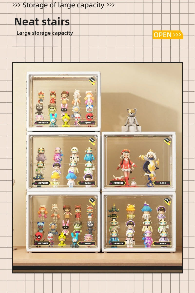 Pop Mart 3-Tier Acrylic Display Case - Dustproof Step Shelf for Anime Cars, Action Figures & Jewelry Organizer