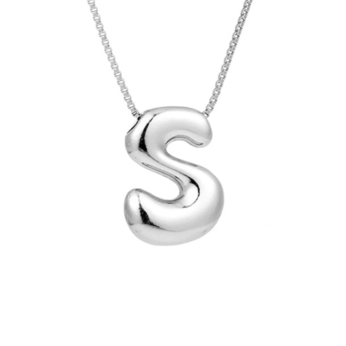 Delicate Chunky Balloon 26 Letter Necklace Bubble Initial Alphabet Pendant Box Chain Choker Stainless Steel Gold Plated Jewelry
