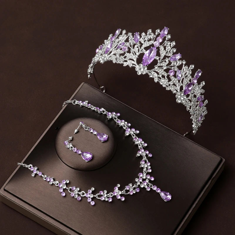 Itacazzo Bridal Headwear Set Crown Necklace Earrings Four Piece Classic Tiaras Suitable for Women's Wedding and Birthday Parties