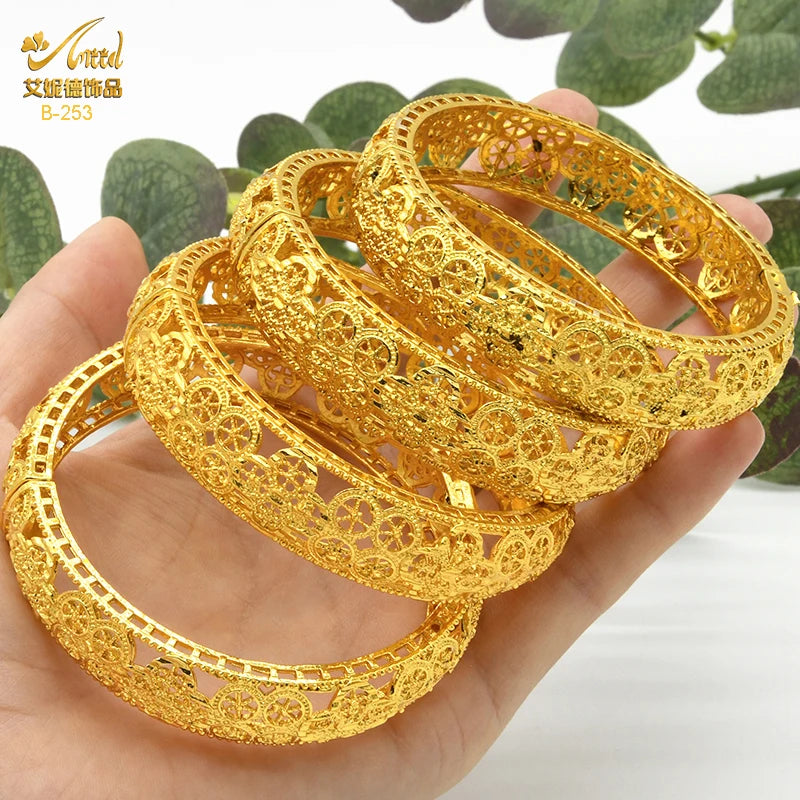 ANIID Dubai 24K Gold Plated Jewelry Bangle Wedding Party Gifts Arabic Women Braclets Indian Bangle Charm Bracelets Wholesale