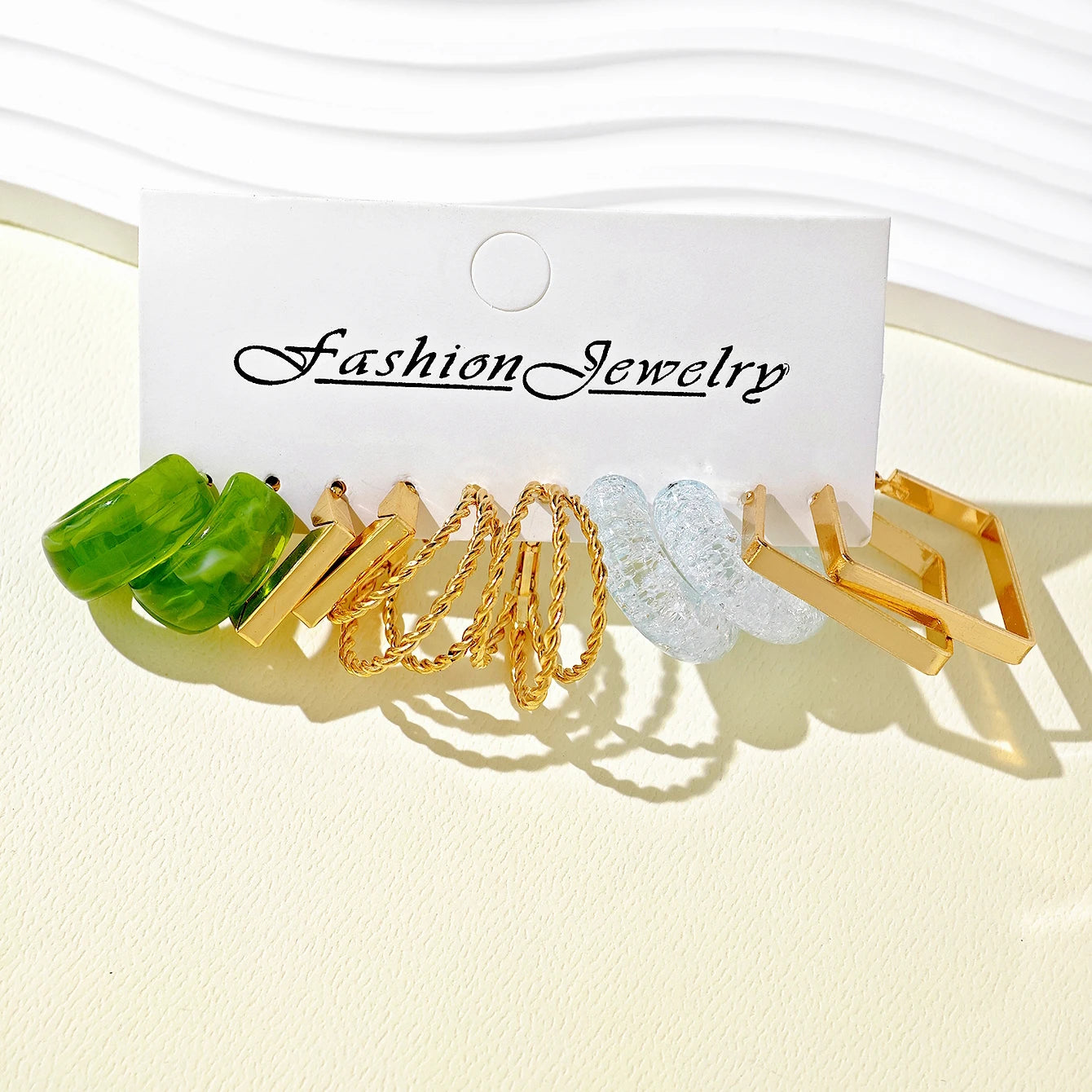 Bohemian Colorful C Shape Acrylic Hoop Geometric Square Metal Earrings Set