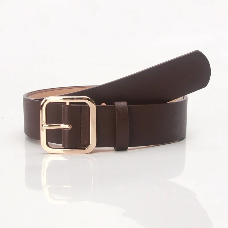 3.5x105cm Women's Belt Soft PU Leather Belt Square Pin Buckle Jeans Belt Korean Version Chic Ladies Vintage Female Waistband