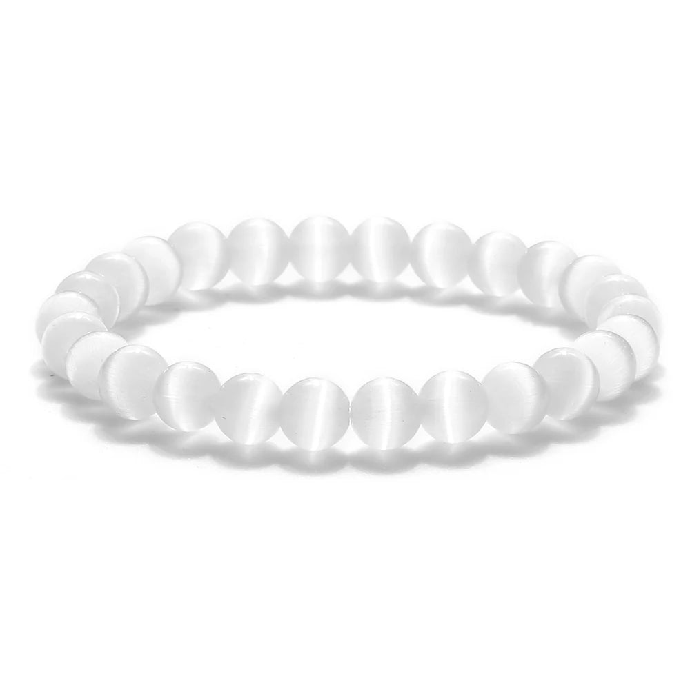 Natural Opal Beads Bracelets Smooth Cat Eye Quartz Chakra Beads Bracelet & Bangle for Women Men Adjustable Wrist Jewelry pulsera