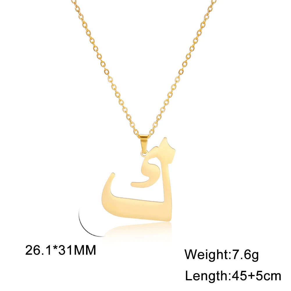 Cazador Gold Color 28 Arabic Letter Necklace for Women Stainless Steel Arab Alphabet Pendant Choker Necklaces Jewelry 2024 Trend