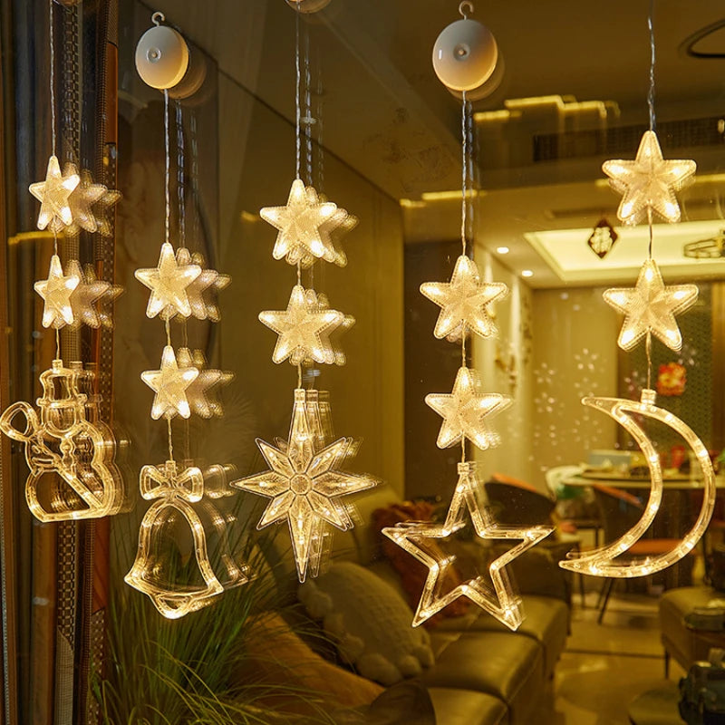 Christmas LED Suction Cup Lights Santa Claus Snowflake Elk Window Decoration Christmas Home Decoration New Year Lights Navidad